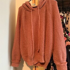 Cozy Waffle Knit Hoodie in Dusty Rose